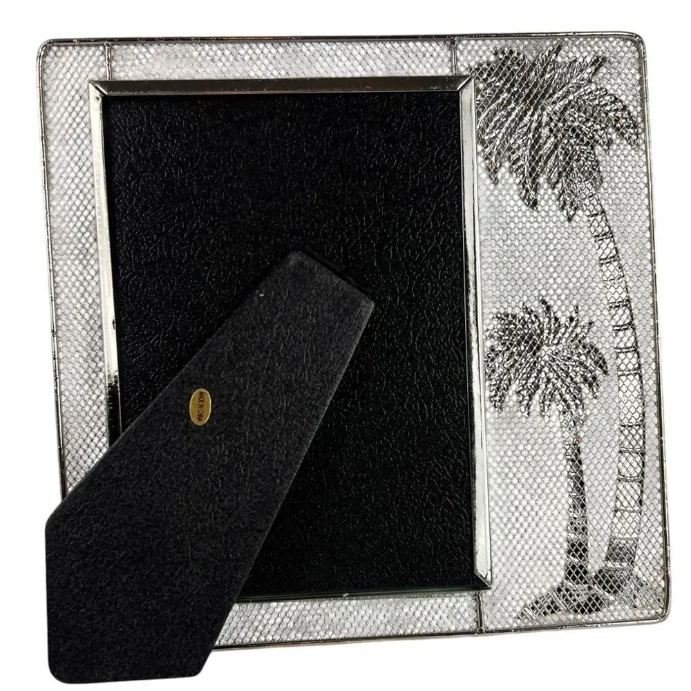 Metal Shiny Tropical Palm Tree Photo Frame 5x7 Silver Green Vacation Memories